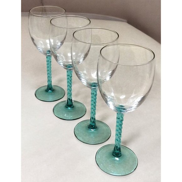 Vintage Cristal D’Arques Angelique Aqua Twisted Stem Wine Glass Set Of 4 - Picture 6 of 10